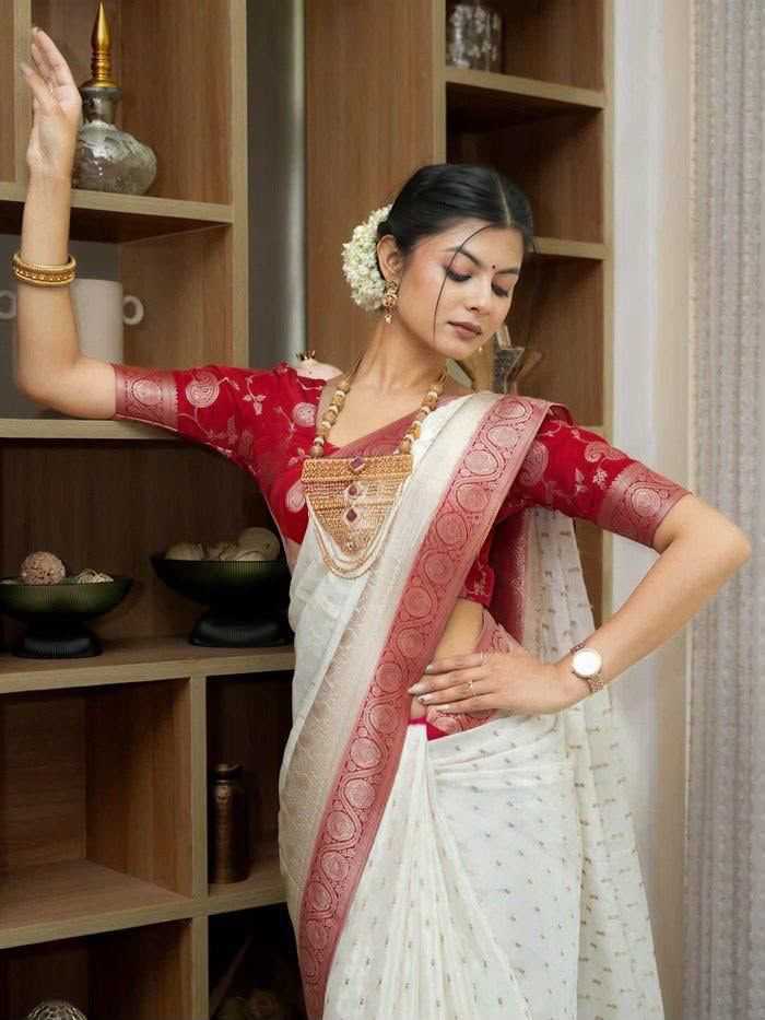 Lichi Silk Soft Saree in White
