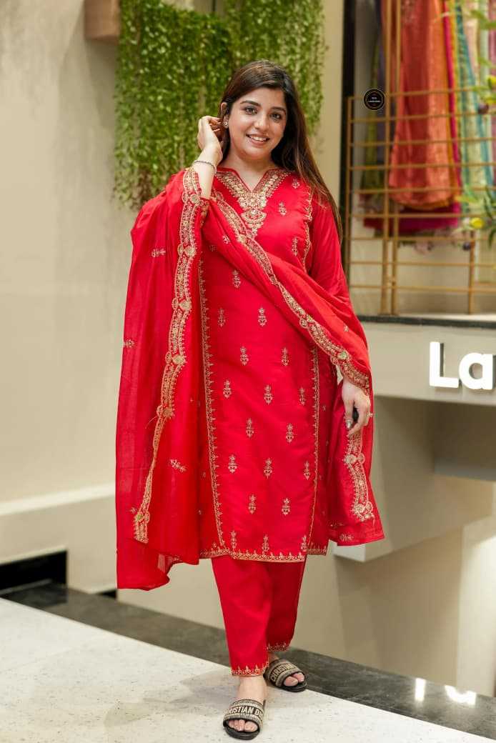 Chanderi Soft Designer Kurti in Rani