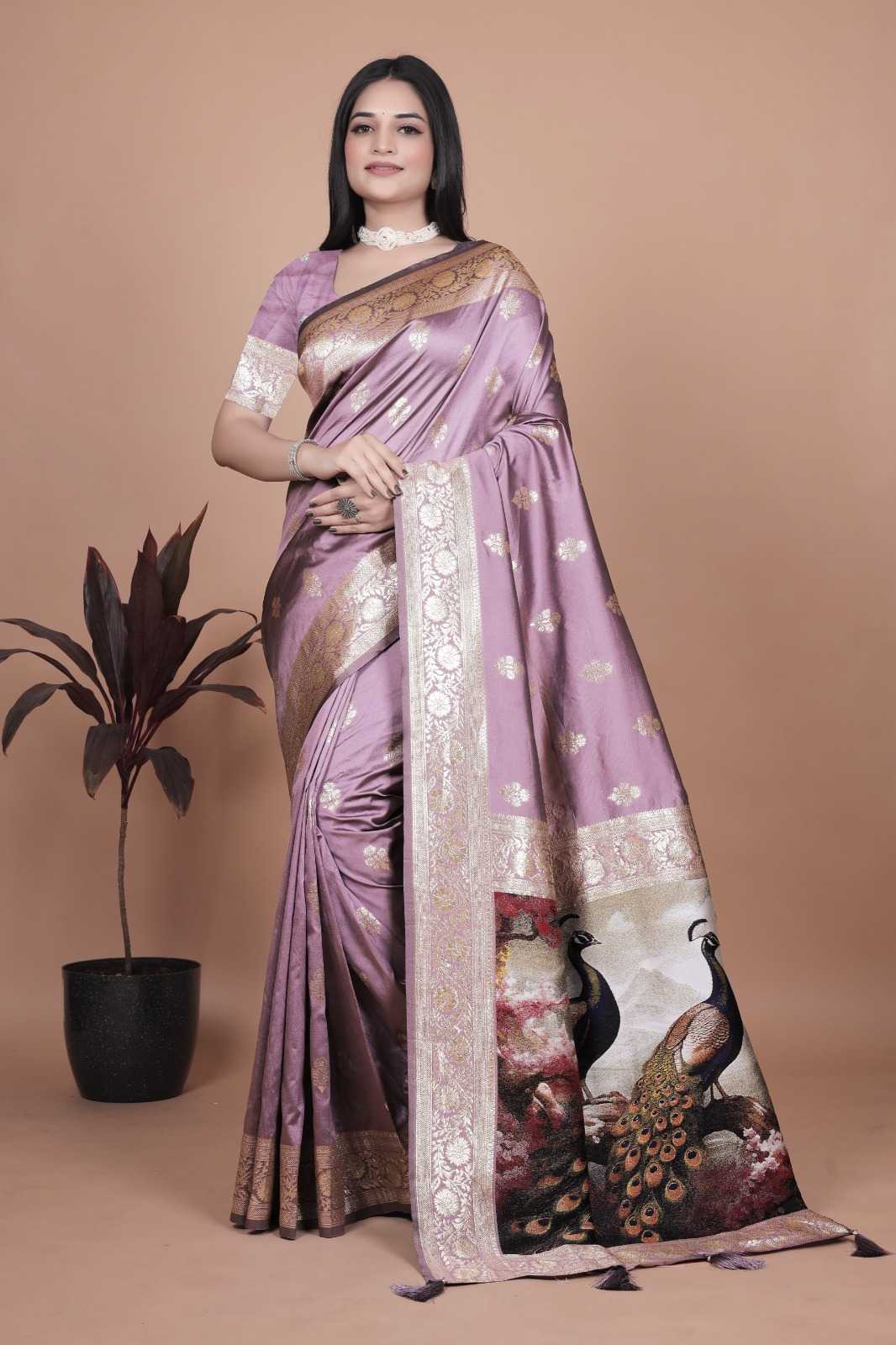 Banarasi Soft Silk Saree in Orange