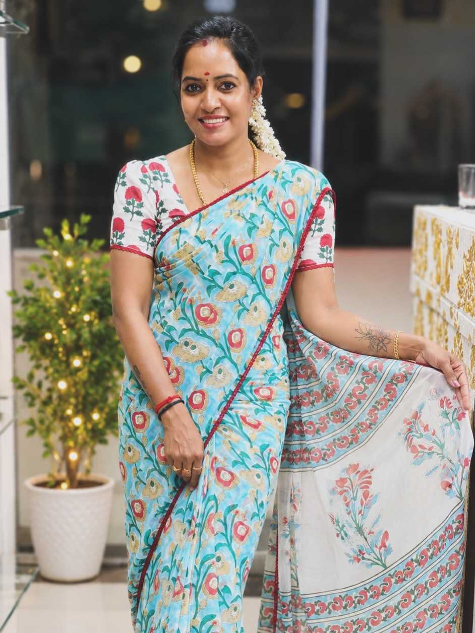 Rose Georgette Ajrakh Saree