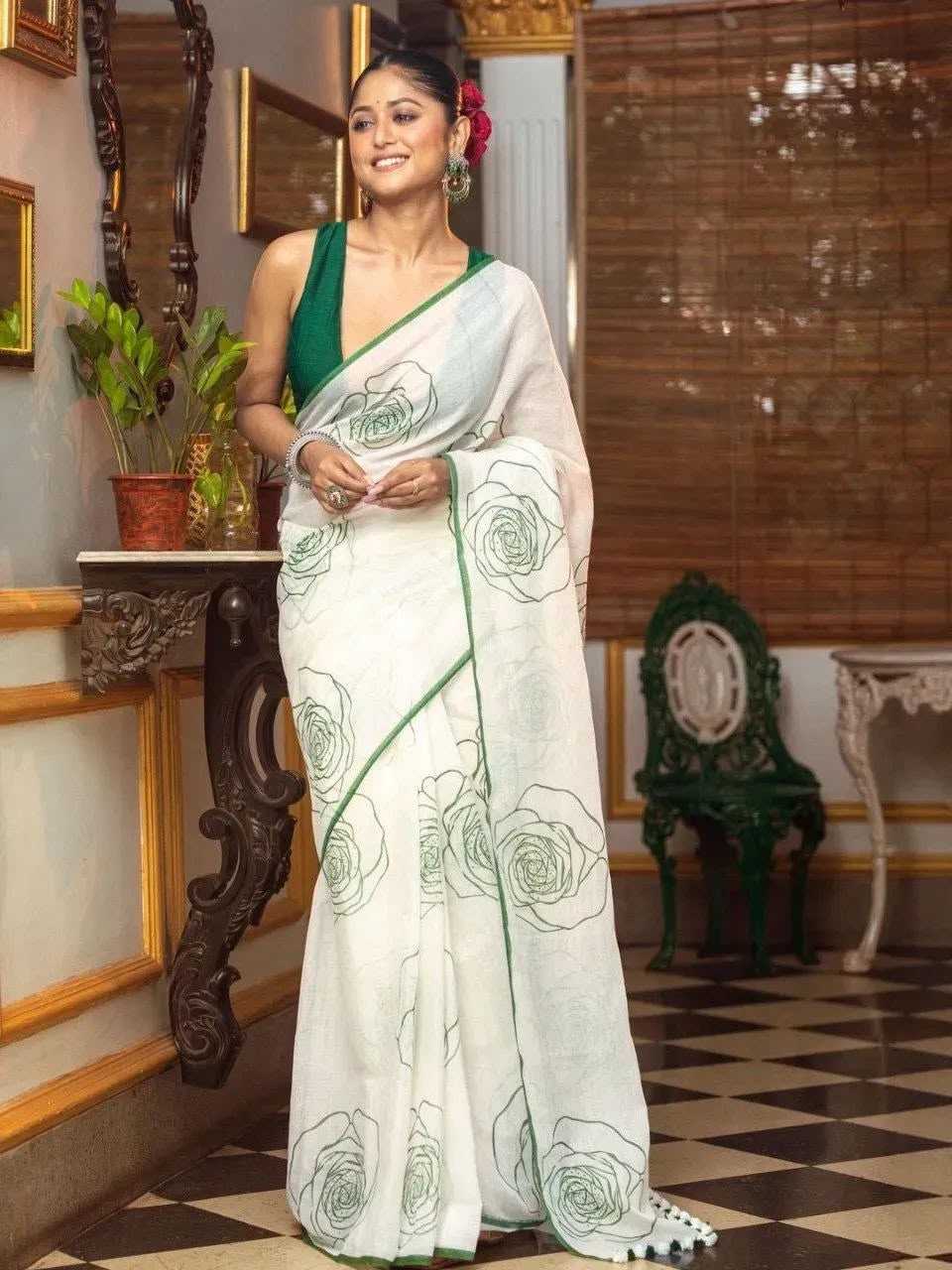 Cotton Printed Saree in Black