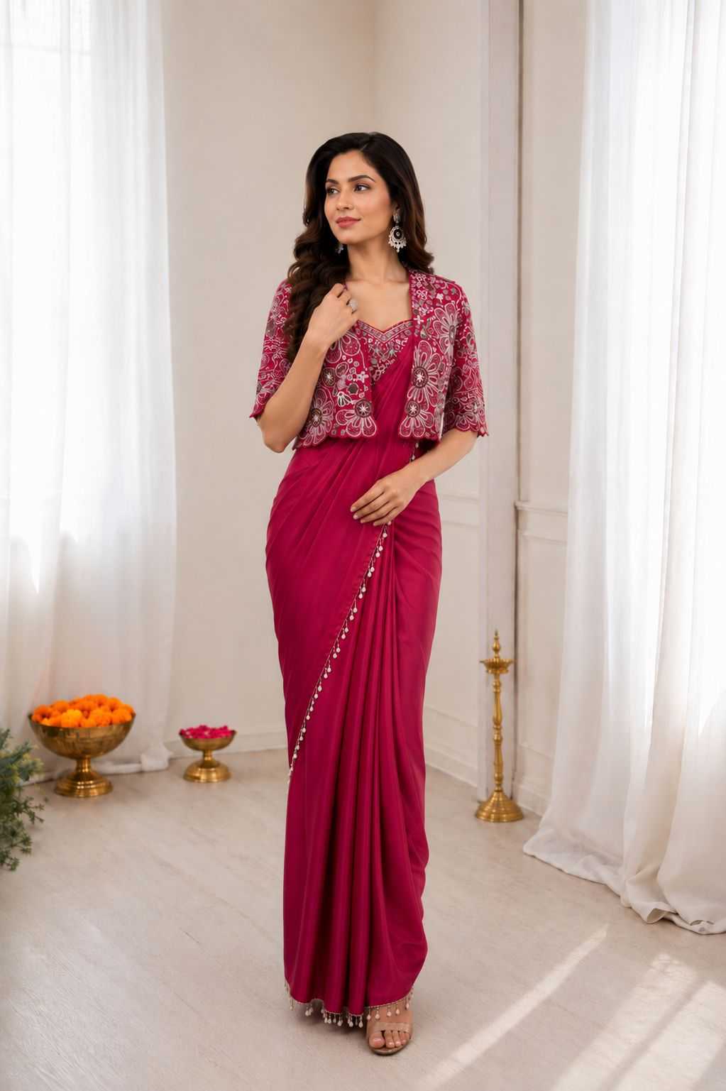 Crepe Silk Ready To Wear Saree in Morpich