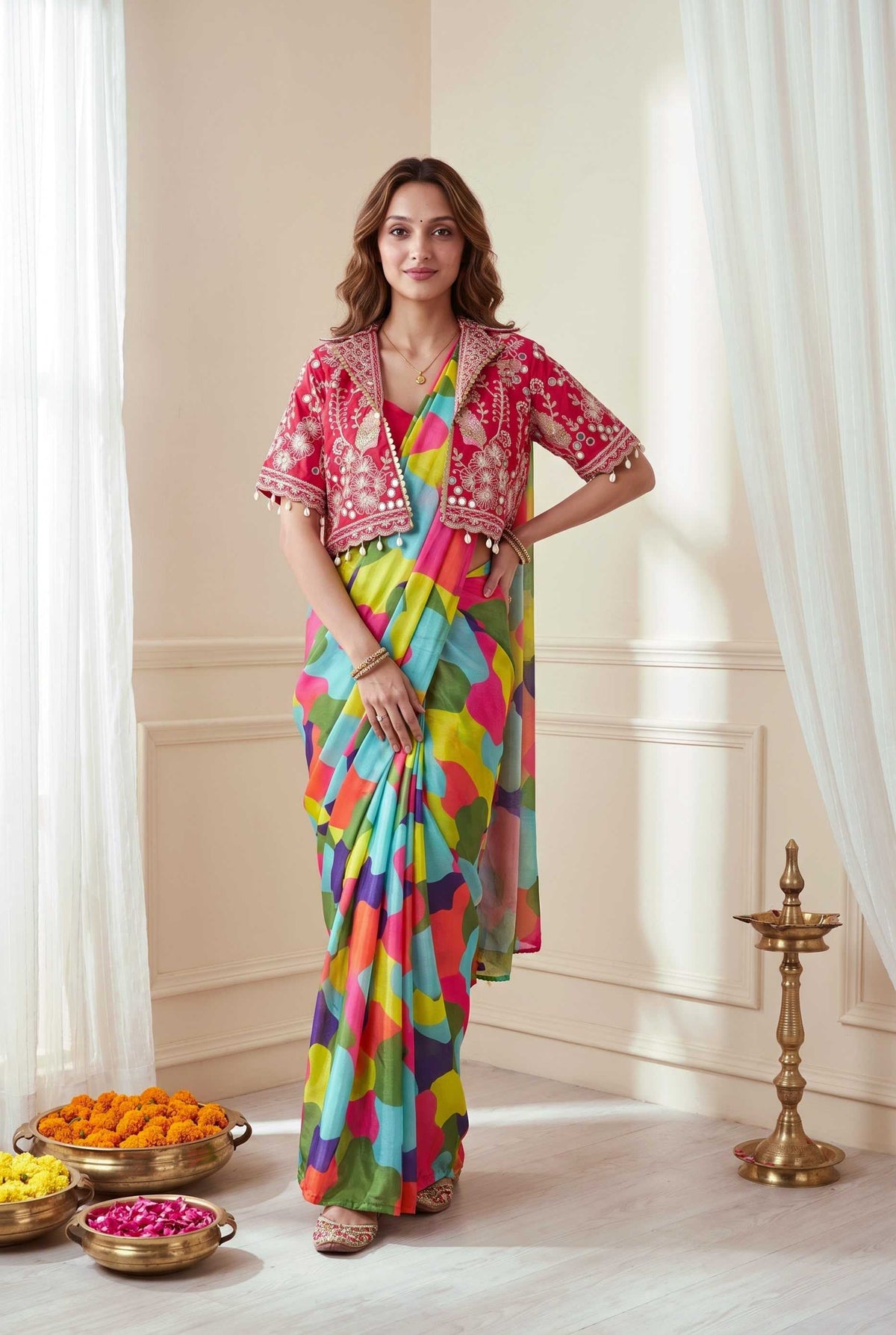 Chinon Silk Ready To Wear Saree