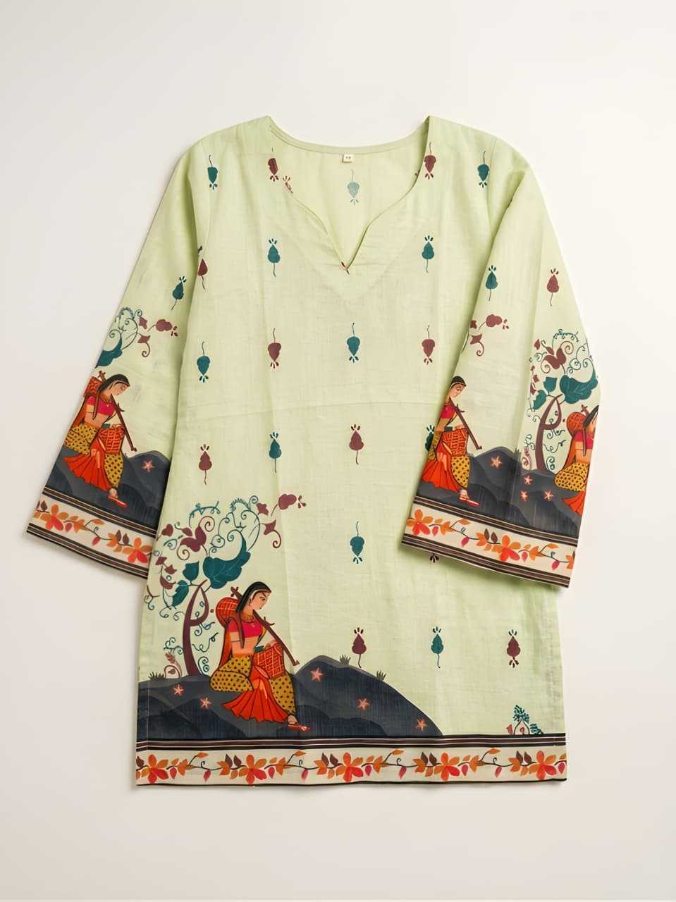 Cotton Printed Kurti in Cream Top