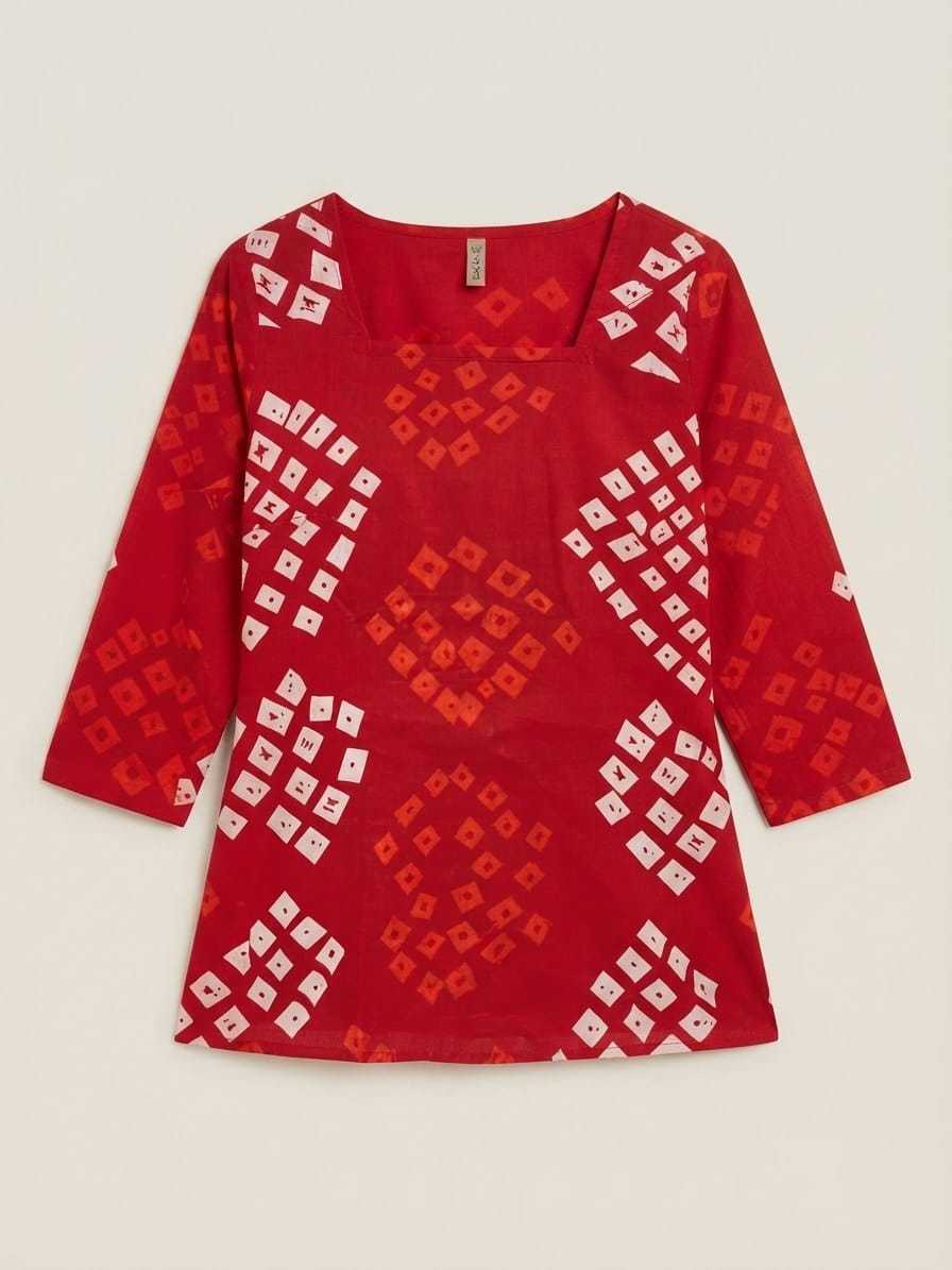 Cotton Designer Kurti in Red Top