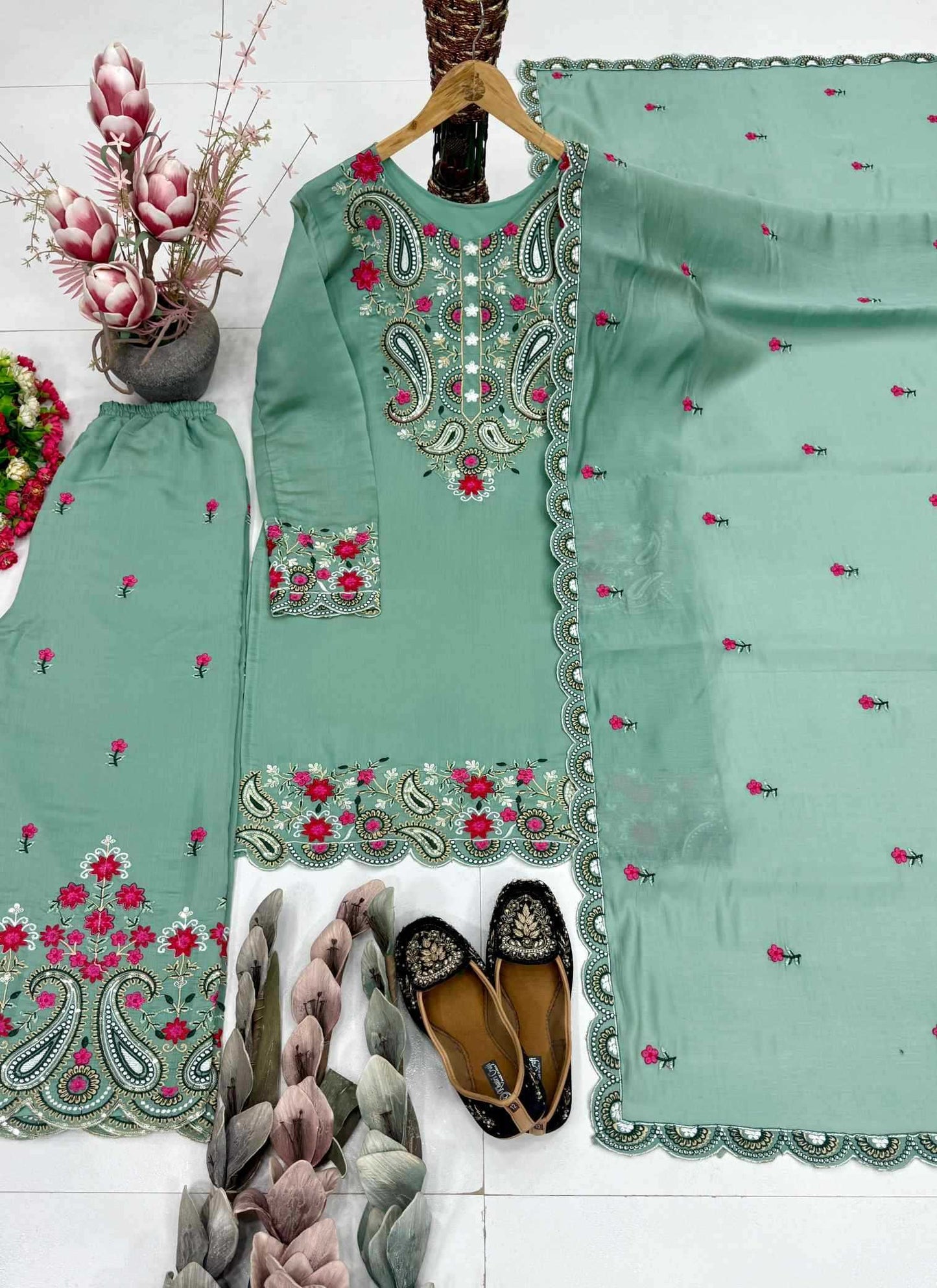 Heavy Roman Silk Embroidery Suit