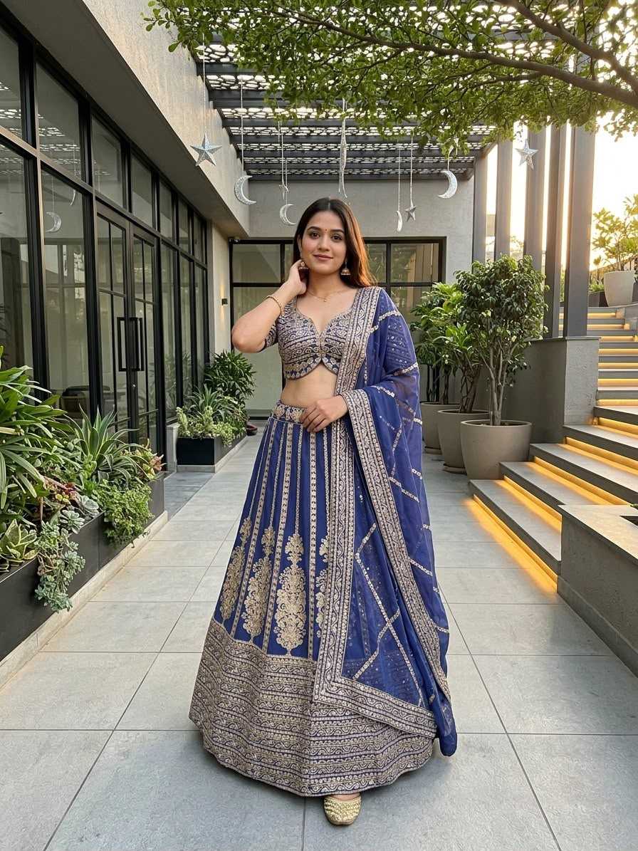Faux Georgette Embroidered Lehenga 1617