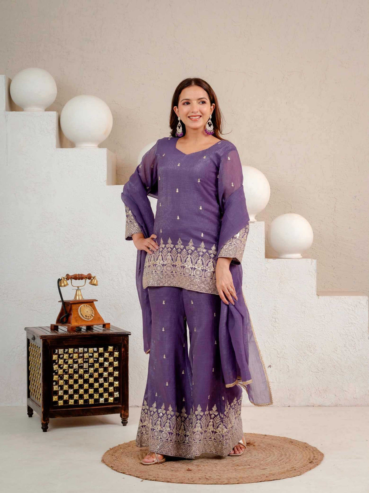 Crush Silk Embroidery Suit