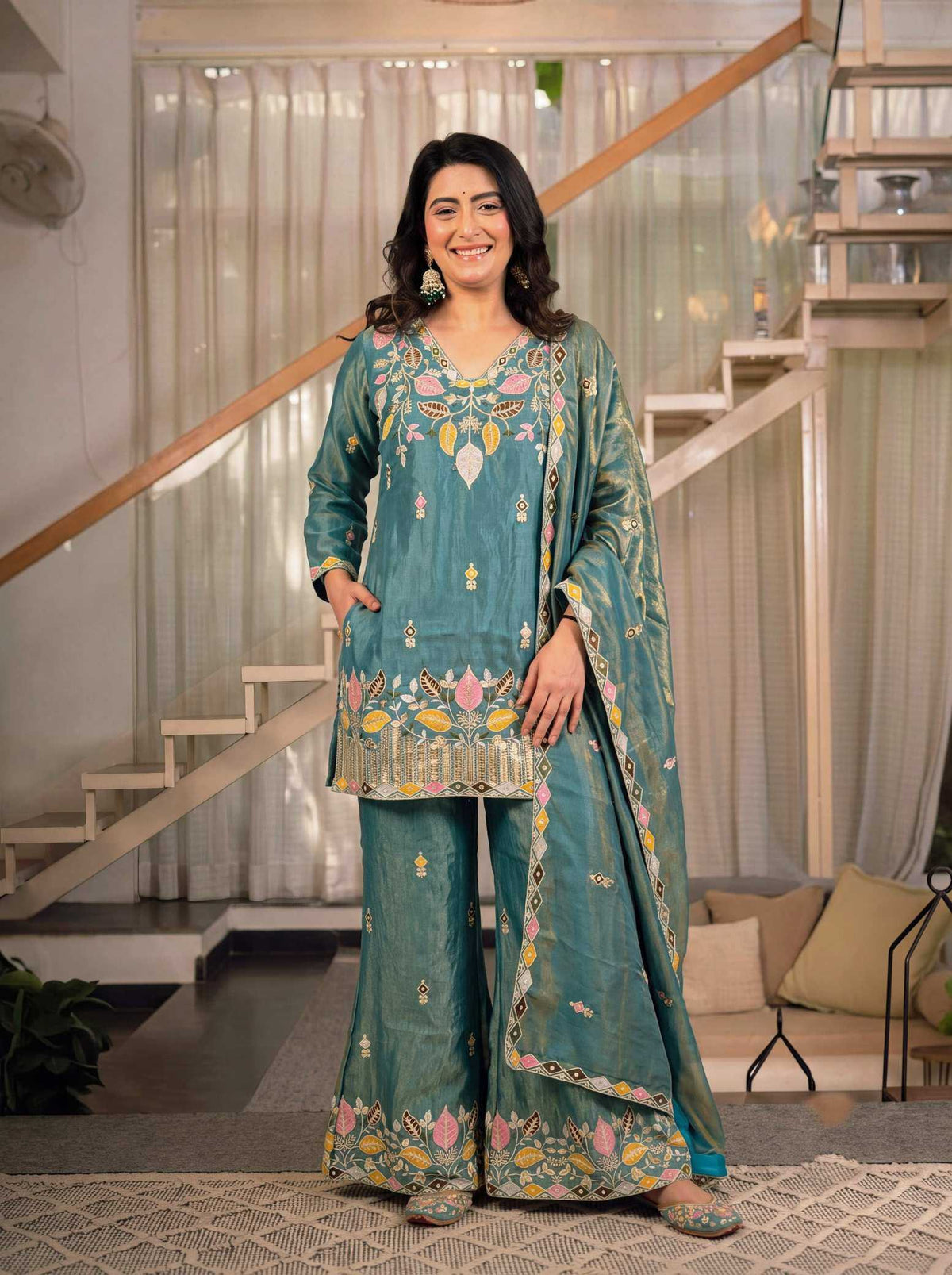 Satin Silk Embroidery Suit