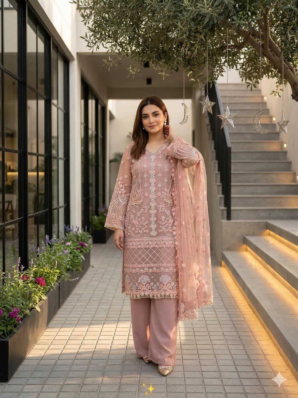 Soft Net Embroidery Suit