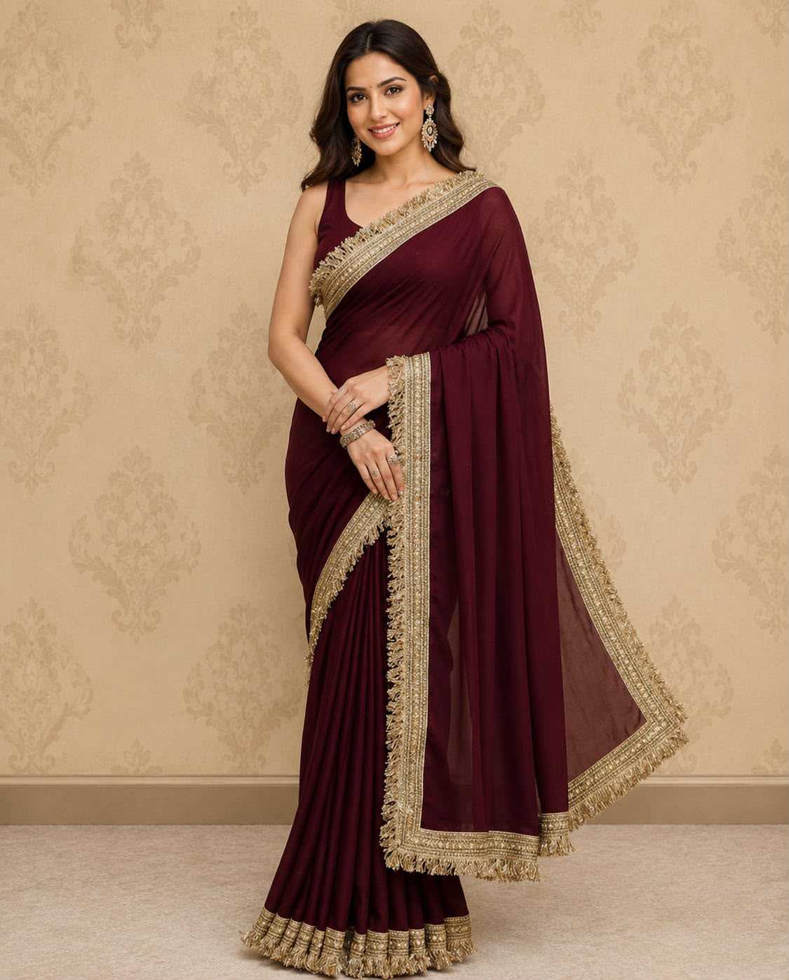 Furr Lace Premium Georgette Designer Saree