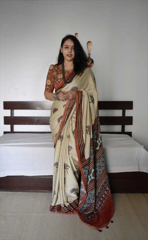 Ajrakh Muslin Silk Soft Saree