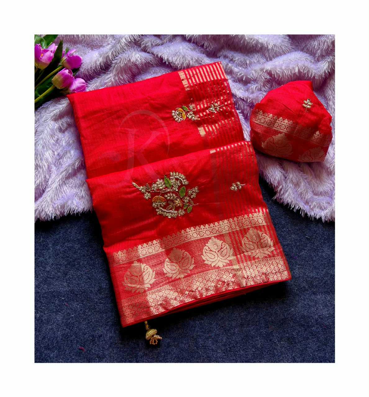 Cotton Fancy Saree in Dark Pink