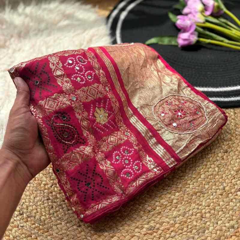 Viscose Hand Work Saree in Orange