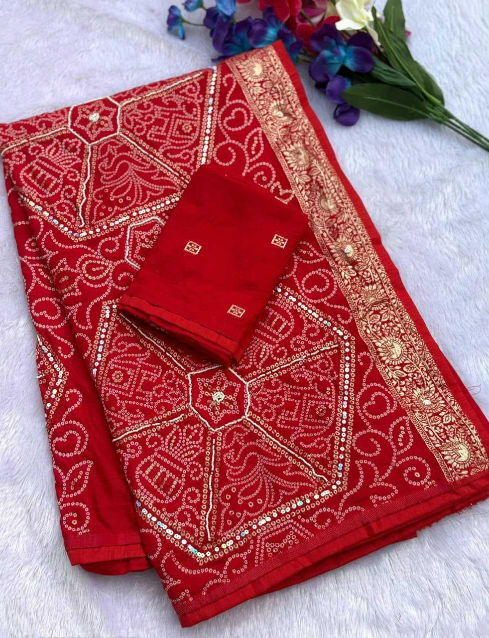 Viscose Designer Saree in Red