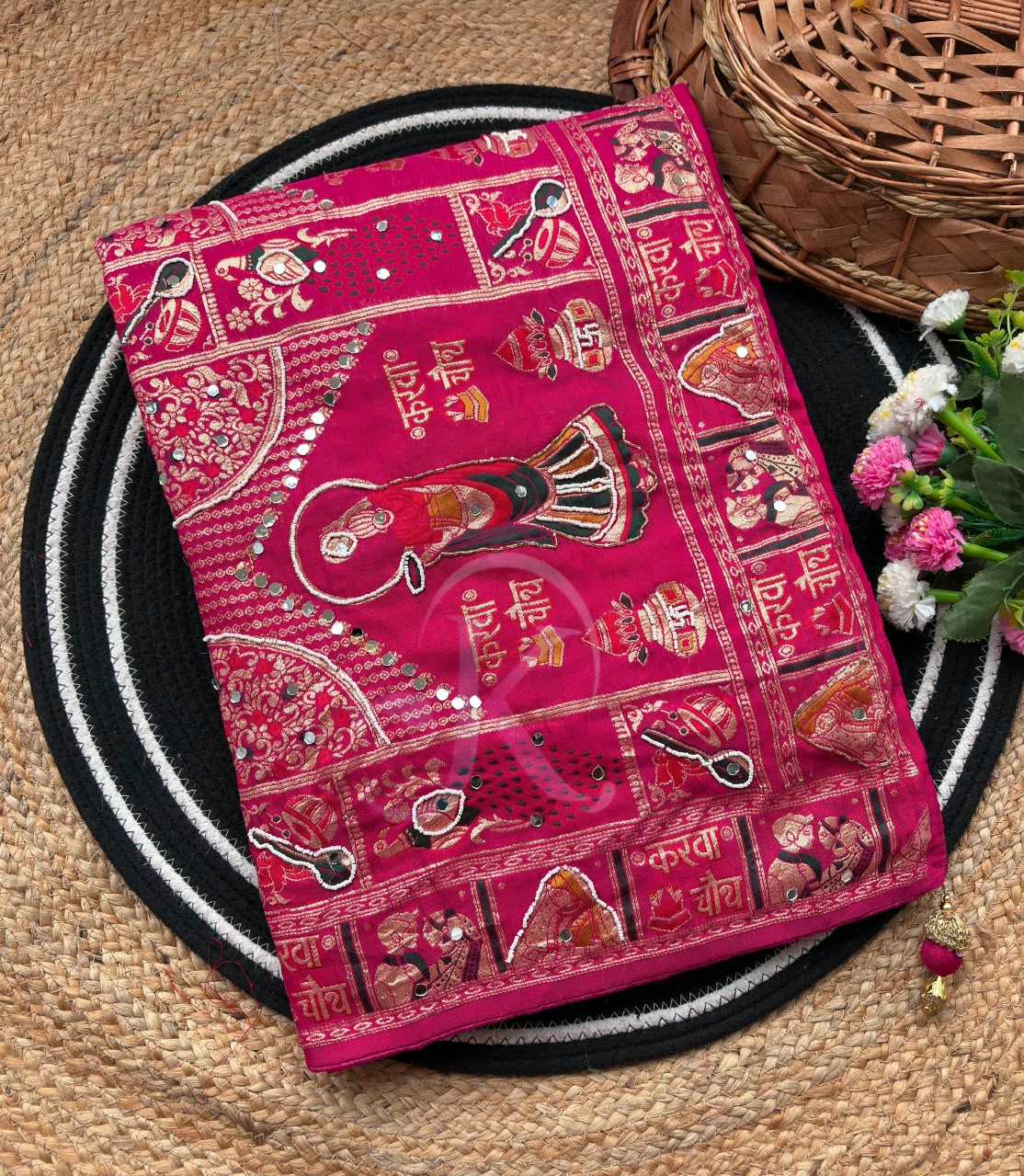 Viscose Hand Work Saree in Red