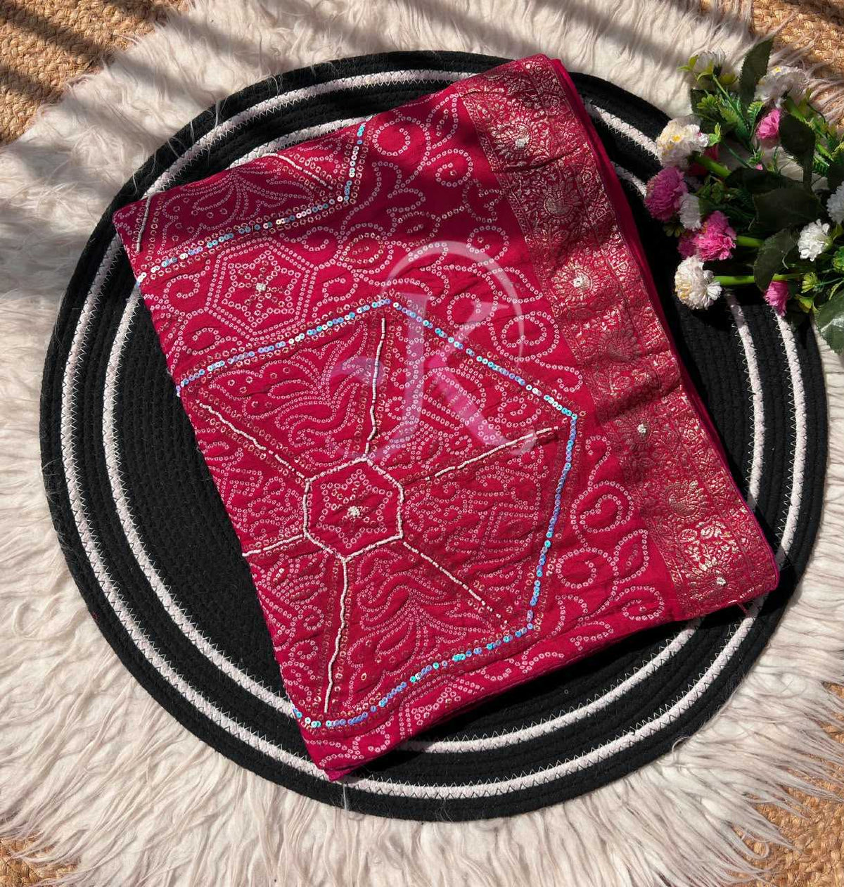 Viscose Sequence Saree in Red