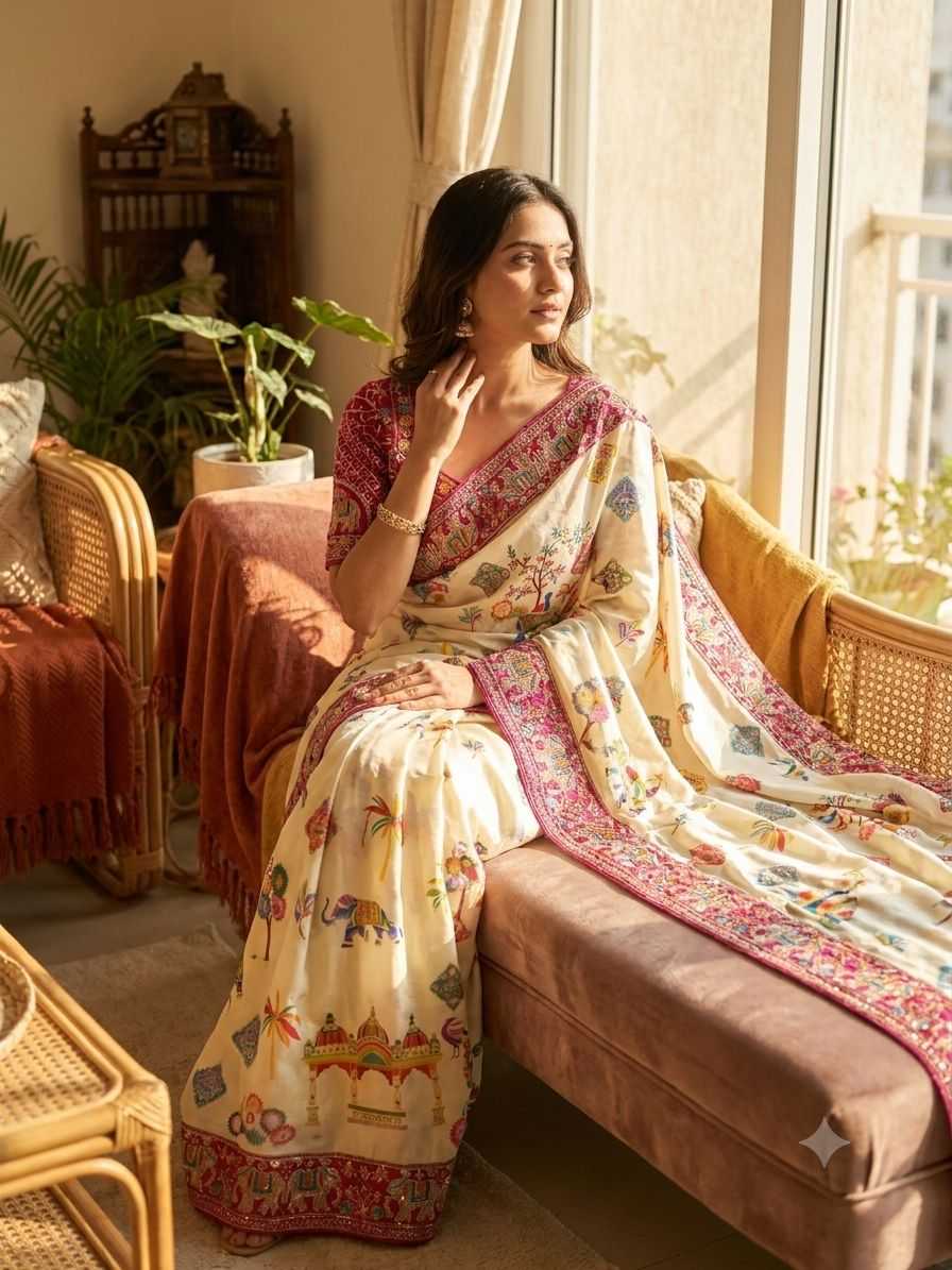 Chinon Silk Printed Saree 5628