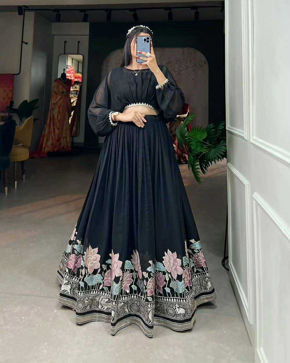 Faux Georgette Designer Lehenga in Light Green