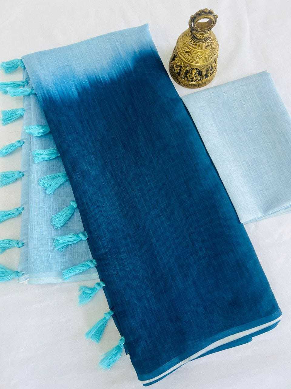 Linen Designer Saree in Rani