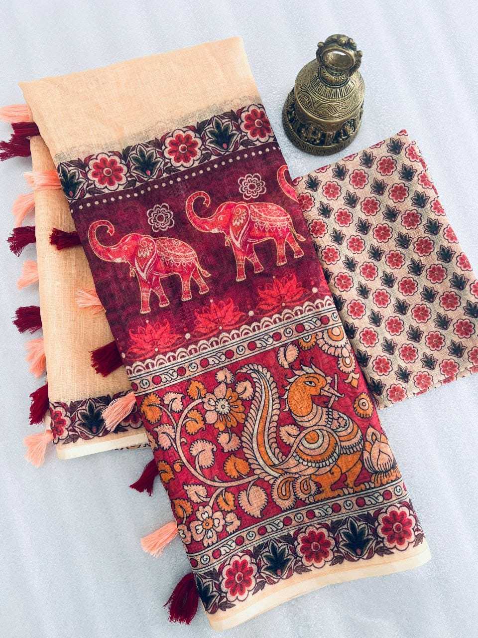 Linen Designer Saree in Sky