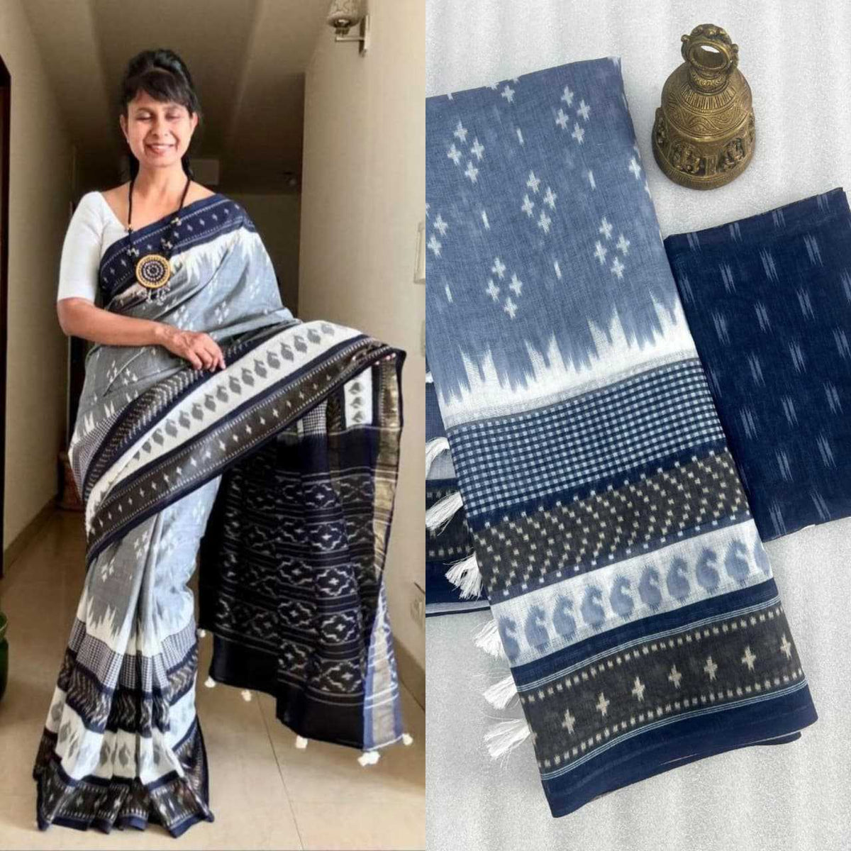 Linen Printed Saree in Light Green
