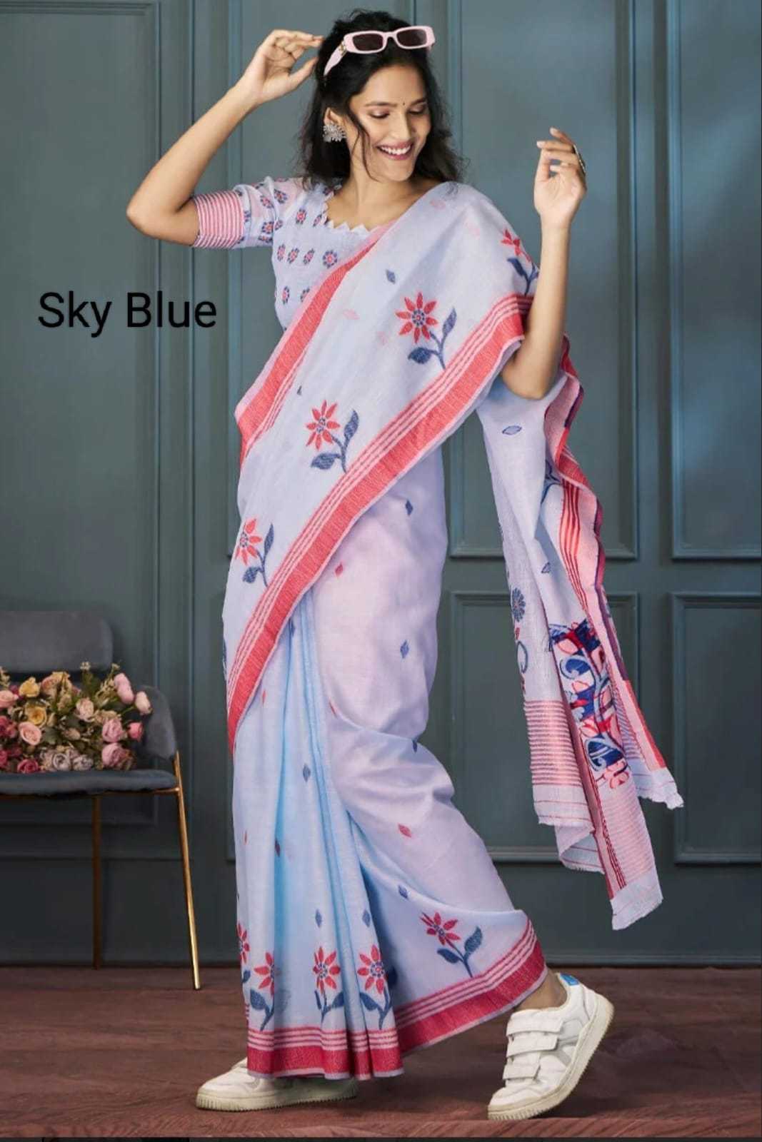 Linen Fancy Saree in Yellow