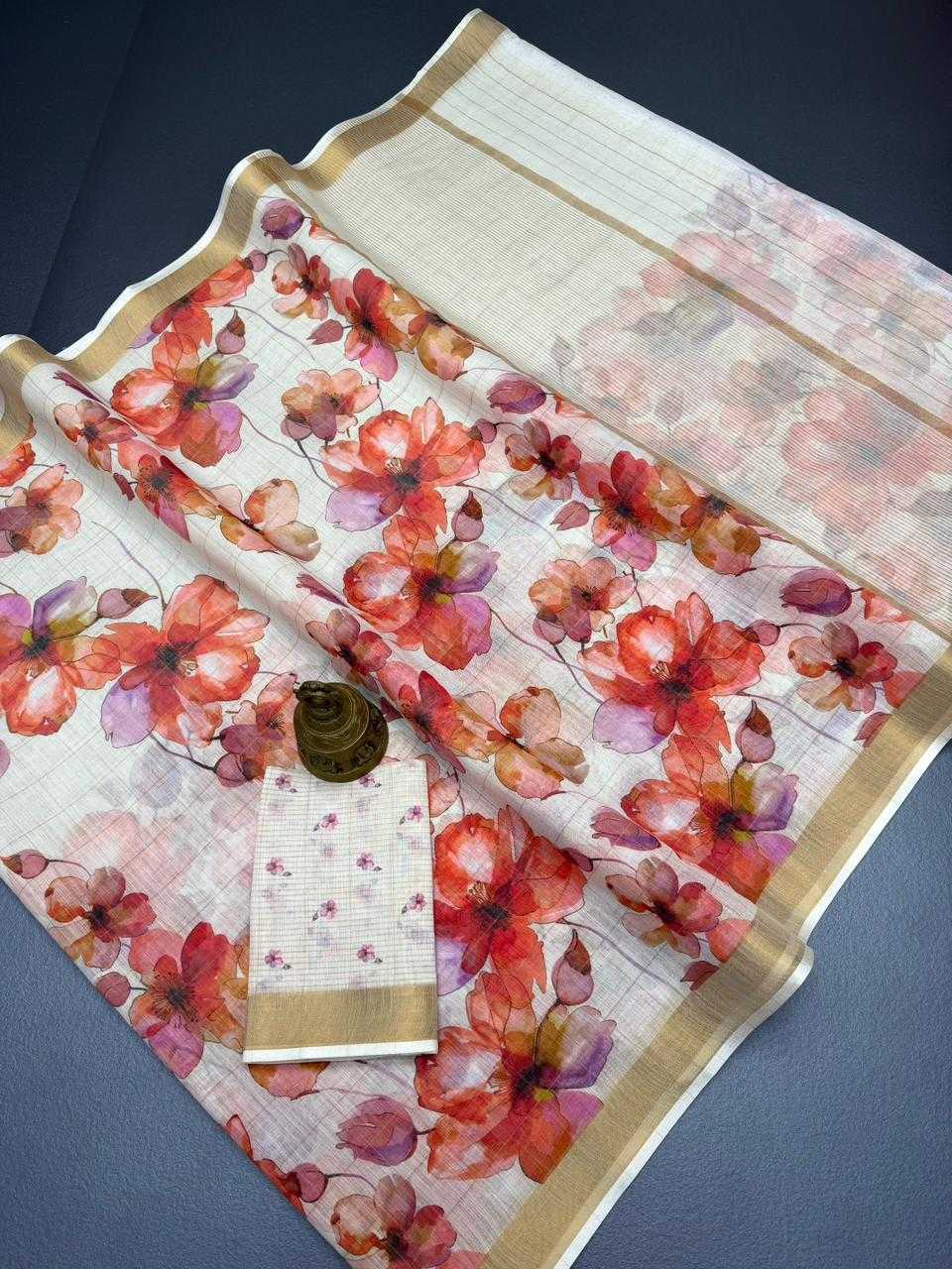 Linen Printed Saree in Blue