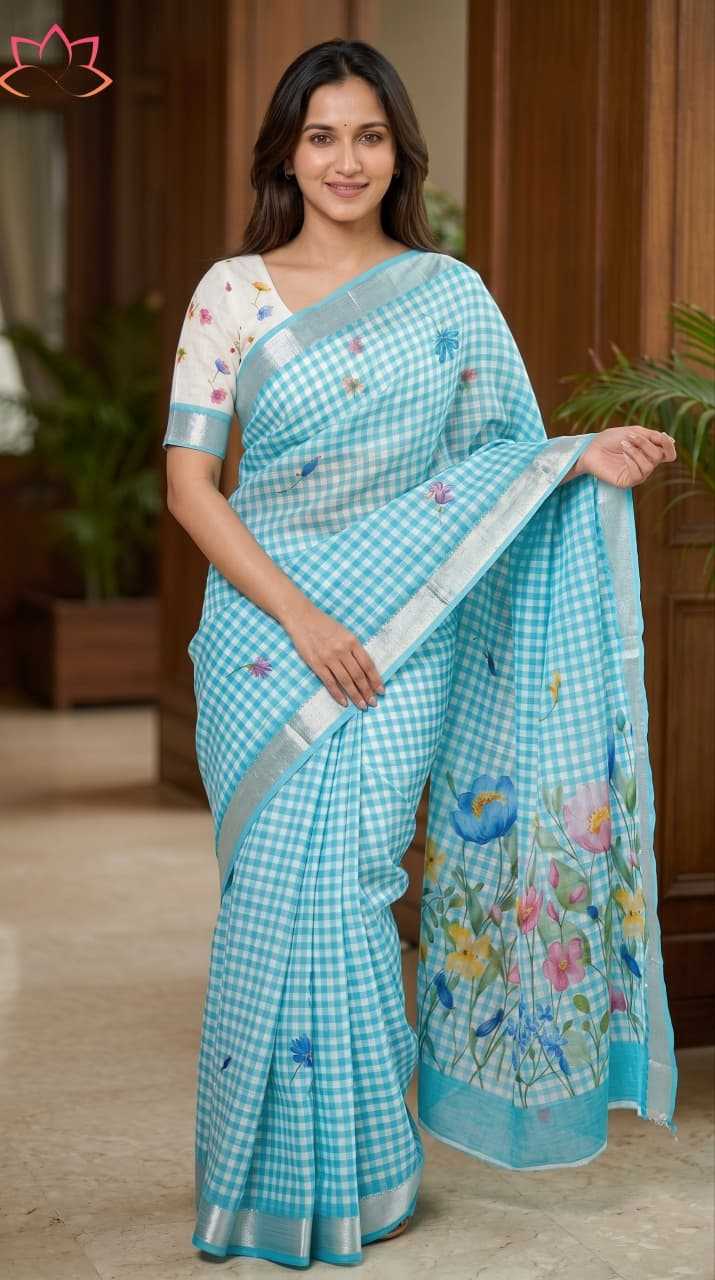 Linen Designer Saree in Lavender