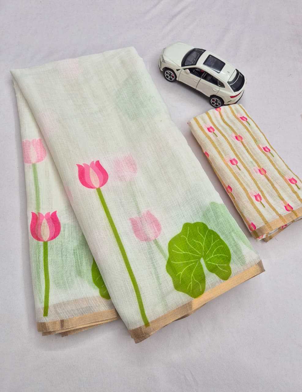 Linen Zari Border Saree in Baby Pink