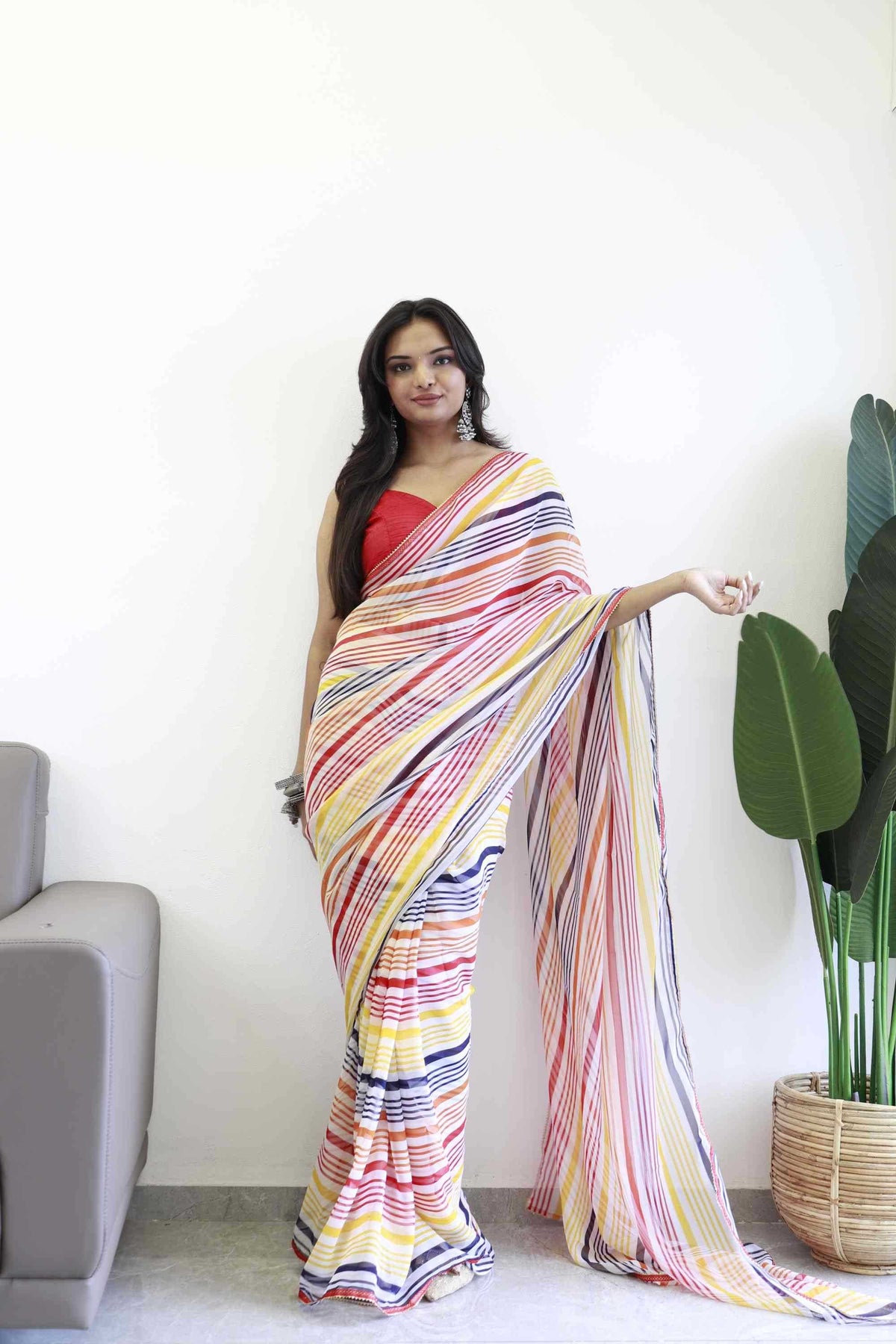 Georgette Ready To Wear Saree in Baby Pink