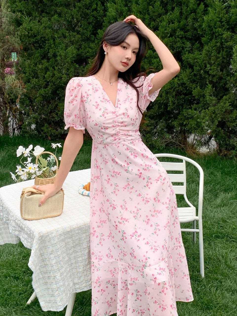 Ruched Georgette Designer Dress