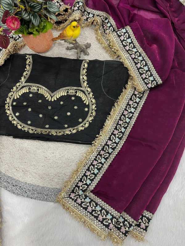 Satin Silk Embroidered Saree