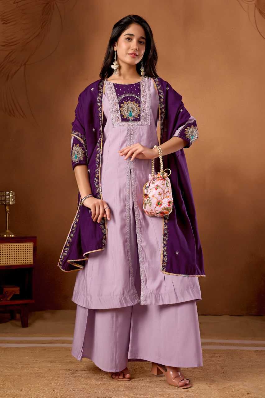 Heavy Roman Silk Anarkali Kurti in Baby Pink