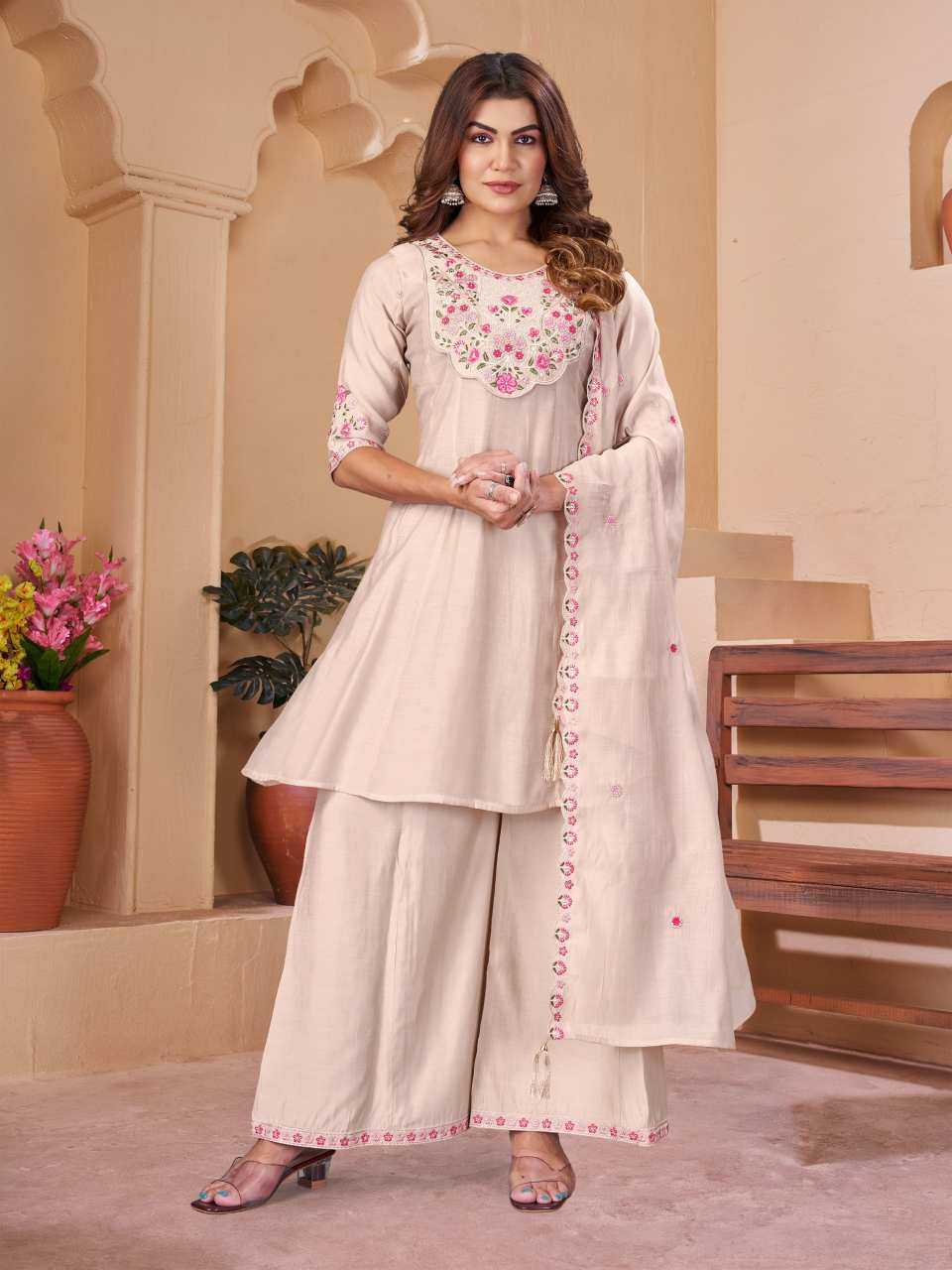 Chanderi Soft Designer Kurti in Brown