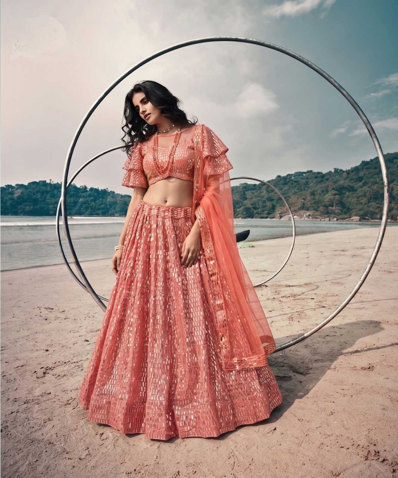 Butterfly Net Embroidered Lehenga