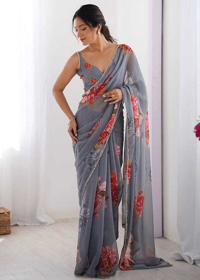 Georgette Printed Saree in Peach Orange