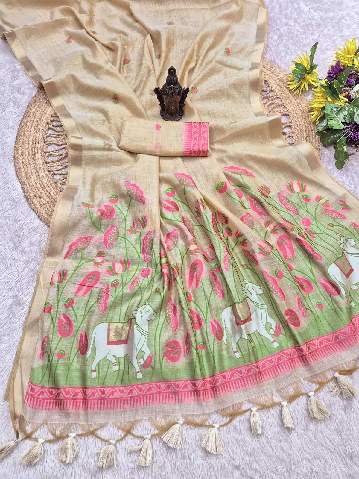 Cotton Designer Saree in Orange