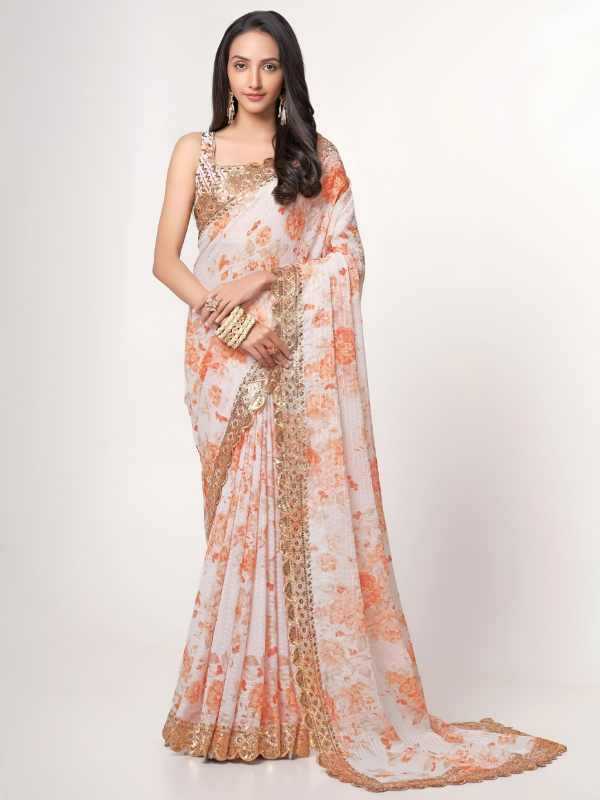 Organza Embroidered Saree in Matching