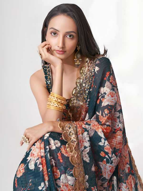 Organza Sequin Saree in Matching 1104
