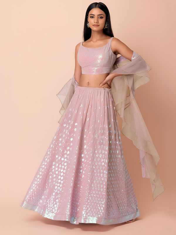 Faux Georgette Embroidered Lehenga in Sky Blue
