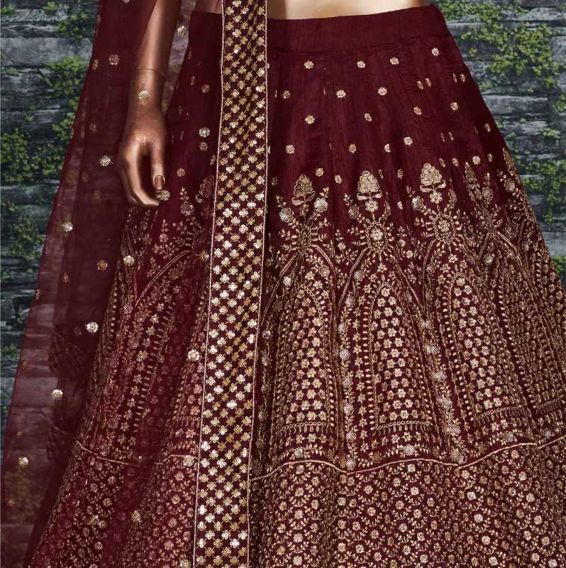 Silk Wedding Lehenga in Matching • 7409