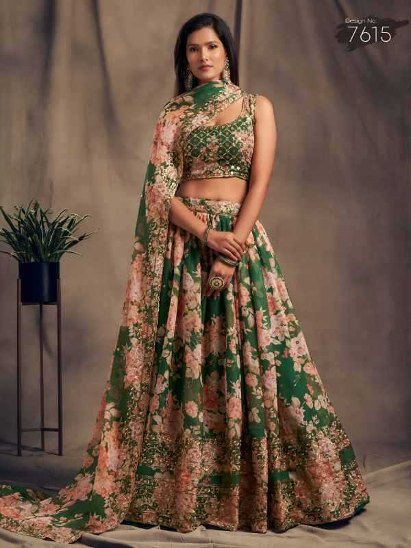 Organza Wedding Lehenga in Matching • 7615