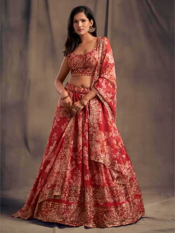 Organza Traditional Lehenga in Matching •