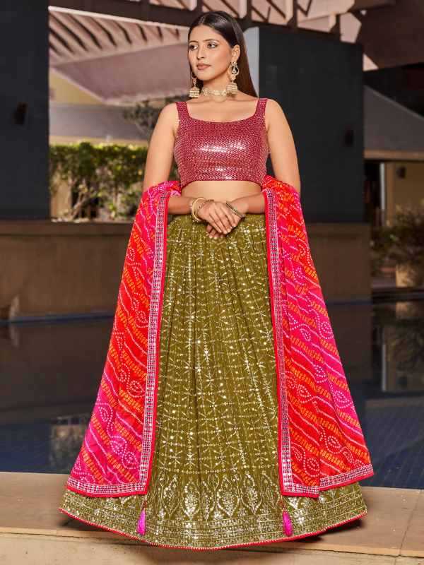 Georgette Wedding Lehenga in Pink •