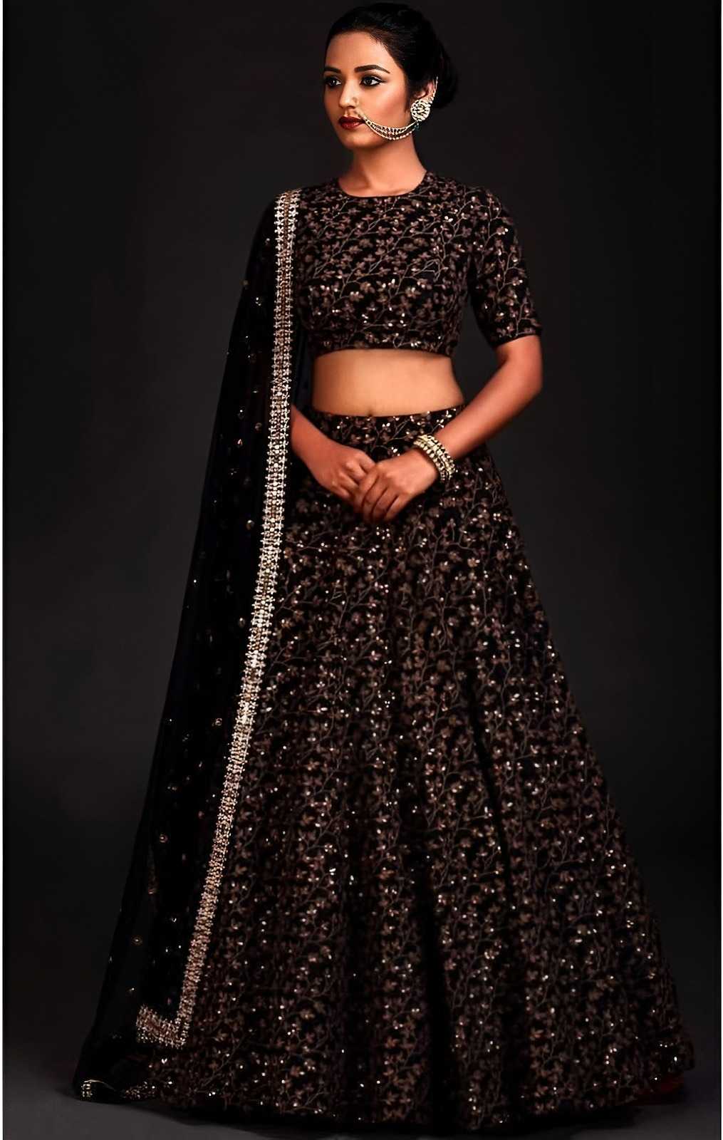 Black Silk Traditional Lehenga in Matching •