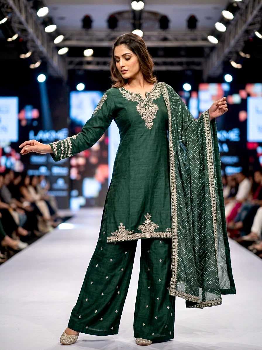 Soft Vichitra Embroidery Suit