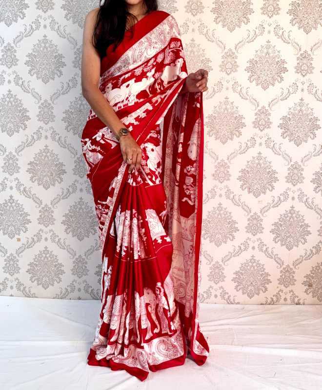 Satin Silk Designer Saree in Deep Blue