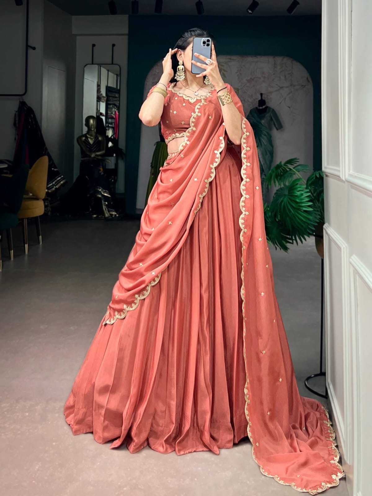 Chinon Silk Designer Lehenga in Pink