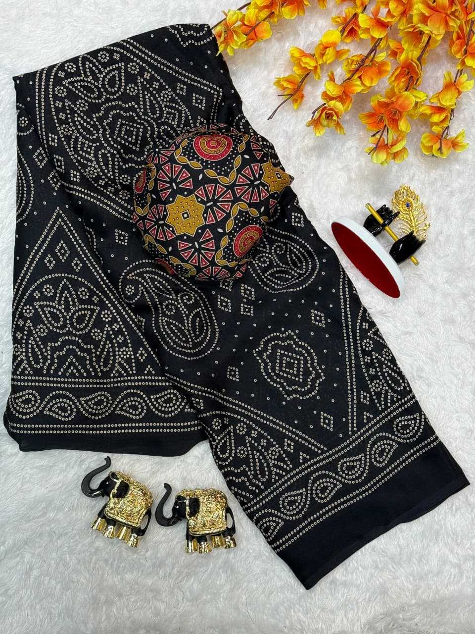 Keri Bandhej Dull Moss Designer Saree in Navy Blue